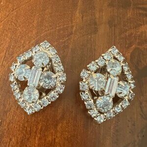 Unsigned Light Blue Rhinestone Clip-On Earrings